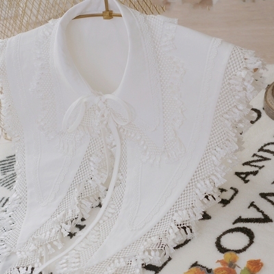 つけ襟 レース ステッチ リボン タッセル Vネック ショール アクセサリー付き 飾り アクセサリー かわいい きれいめ シンプル カジュアル 大人可愛い おしゃれ お洒落 こなれ感 個性的 フェミニン クール レトロ レースステッチ 無地 オールシーズン 春 夏 秋 冬 10代 20代