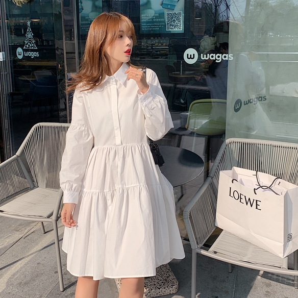 ティアード シャツ ワンピ ワンピース シャツワンピース ティアードワンピース ミニ ミニ丈 膝丈 袖あり 長袖 萌袖 襟付き フレア Aライン 前開き かわいい 大人可愛い きれいめ シンプル カジュアル 大人 上品 おしゃれ 大人女子 こなれ感 ラブリー キュート ガーリー