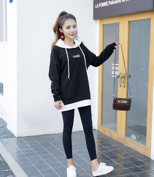 レイヤード風 フード パーカー トップス プルオーバー フーディー 袖