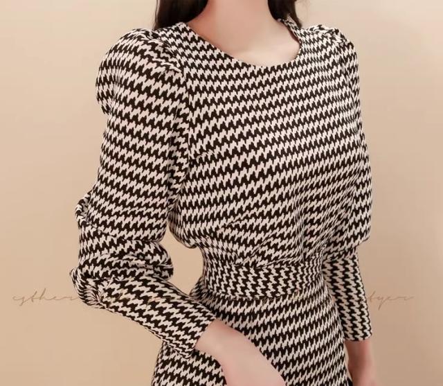 千鳥格子 マーメイドライン セットアップ 膝下 ミモレ ミモレ丈 袖あり