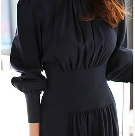 プチハイネック プリーツ 切り替え ワンピ ワンピース ロング ロング丈