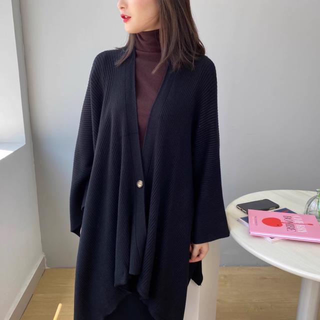 リブニット トッパー カーディガン ストール風 アウター 袖あり 長袖