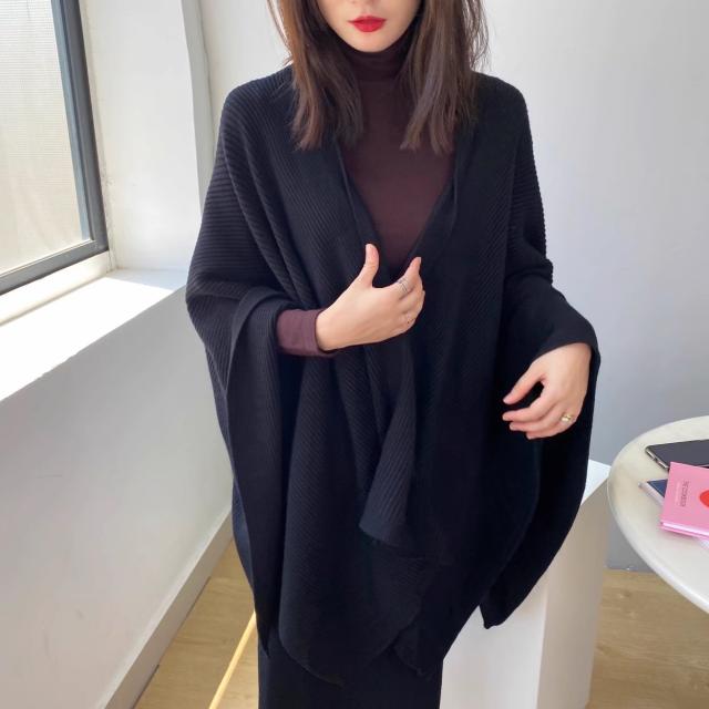 リブニット トッパー カーディガン ストール風 アウター 袖あり 長袖