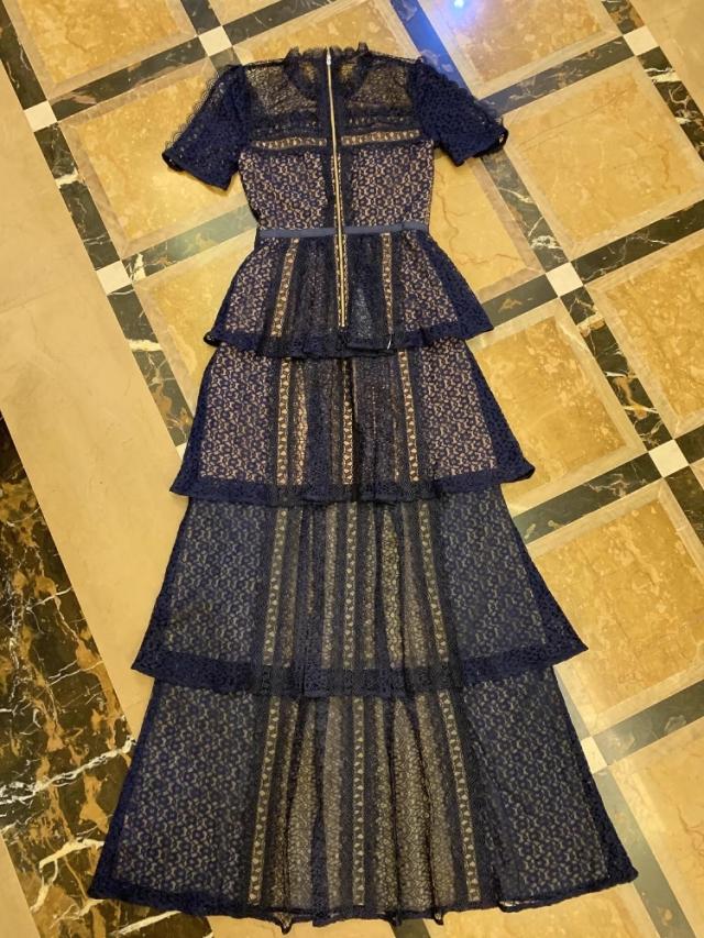 総レース ティアード ワンピース 半袖 ドレス パーティードレス パーティドレス 結婚式ドレス 結婚式のドレス ロングドレス キャバ ワンピ キャバ嬢ドレス ワンピースドレス ロング ロング丈 アンクル丈 袖あり ハイネック 襟なし メロウカラー Aライン レース ウエストマーク_11