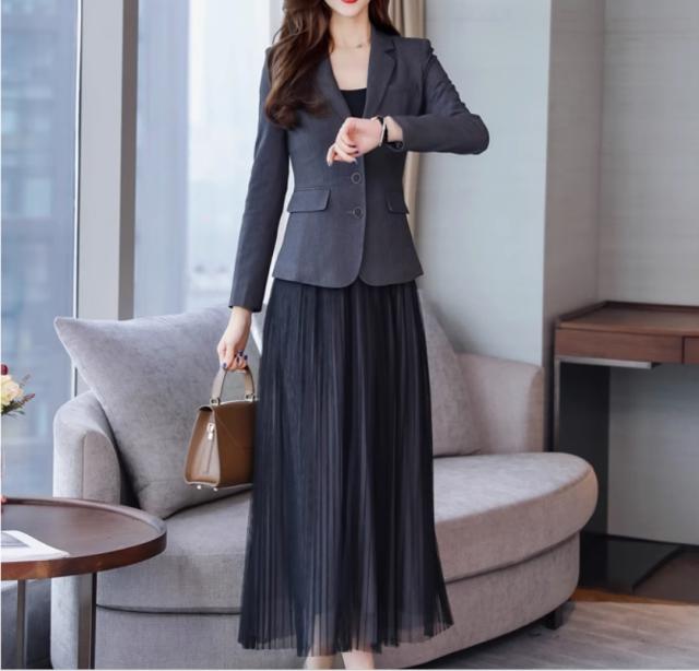 スカート 上着 スーツ 膝下 ミモレ ミモレ丈 ロング ロング丈 袖なし 袖あり 長袖 襟付き かわいい 大人可愛い きれいめ シンプル 大人 上品 おしゃれ お洒落 かっこいい 大人可愛い 大人女子 こなれ感 無地 春 夏 秋 20代 30代 レディース 女性用 ビジネス OL 女子会 ホテル_1