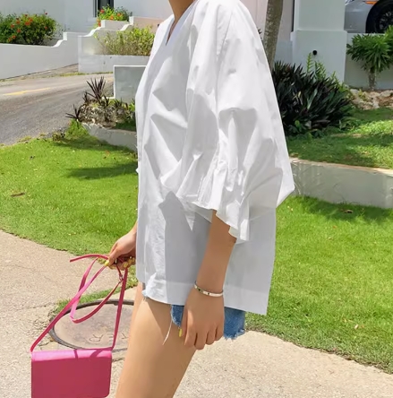 トップス シャツ ブラウス プルオーバー ミディアム丈 襟なし