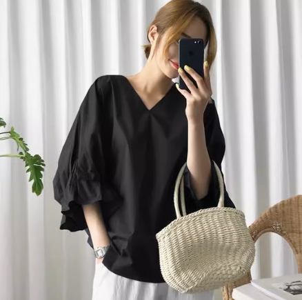 トップス シャツ ブラウス プルオーバー ミディアム丈 襟なし