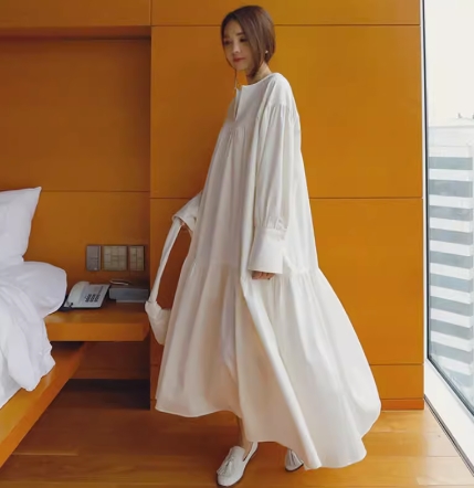 フレアワンピース シャツワンピース ワンピドレス ロング ロング丈 袖