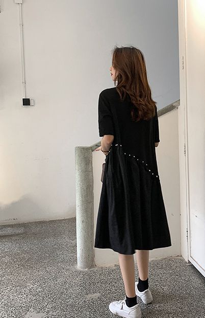 韓国 ファッション レディース ワンピース 春 夏 カジュアル Naloi404 アシンメトリー 異素材ミックス Tシャツワンピ シンプル コーデ の通販はau Pay マーケット 韓国ファッション お呼ばれ パーティードレス Natu Loha ナチュロハ