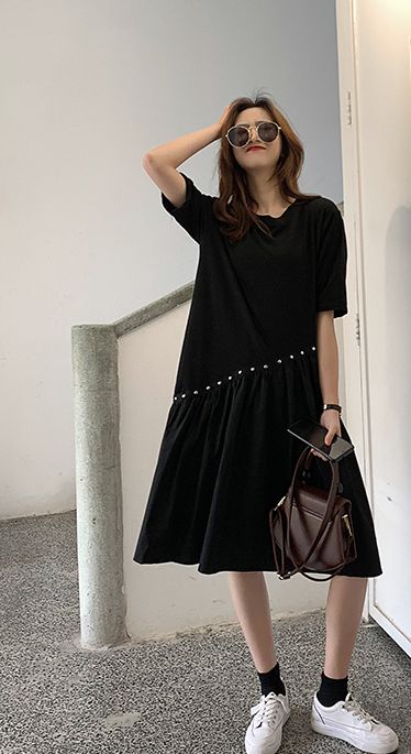 韓国 ファッション レディース ワンピース 春 夏 カジュアル Naloi404 アシンメトリー 異素材ミックス Tシャツワンピ シンプル コーデ の通販はau Pay マーケット 韓国ファッション お呼ばれ パーティードレス Natu Loha ナチュロハ