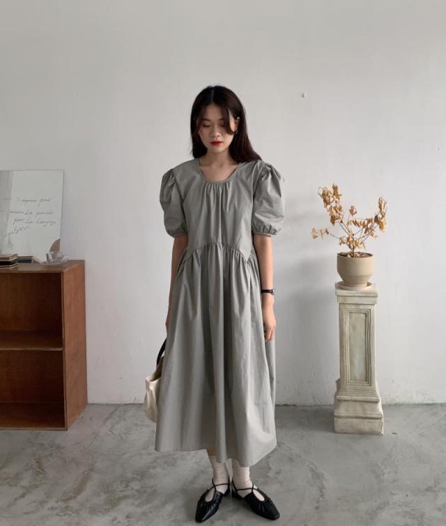 韓国 ファッション レディース ワンピース 夏 春 カジュアル Naloi518 パフスリーブ ギャザー ゆったり ラフ Aライン シンプル コーデ の通販はau Pay マーケット 韓国ファッション お呼ばれ パーティードレス Natu Loha ナチュロハ