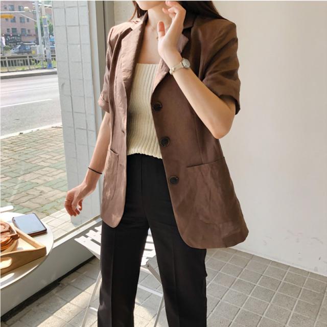 スタンドカラー リネン ジャケット レディース ライトアウター 羽織り ゆったり オーバーサイズ シンプル リネンライク ベージュ カーキ ブラウン 最大63 オフ