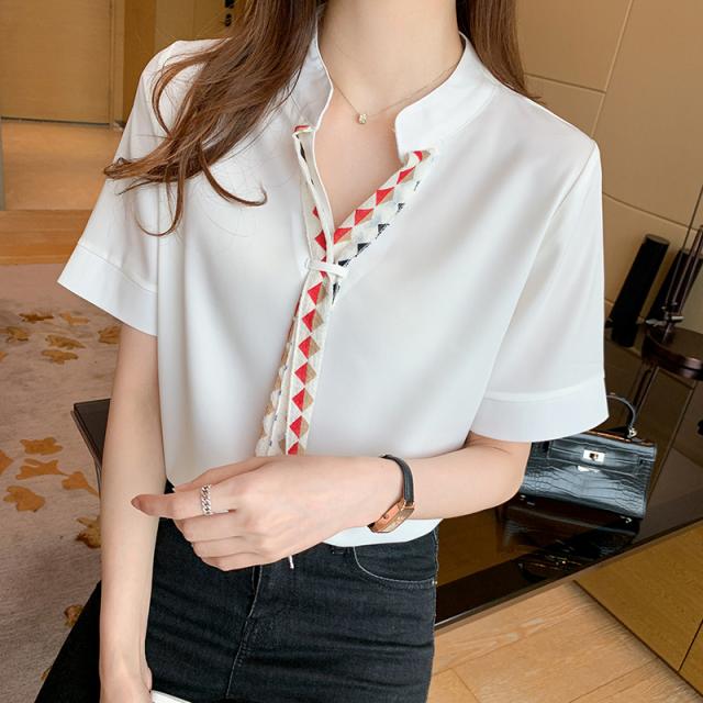 韓国 ファッション レディース トップス ブラウス シャツ 春 夏 新作 カジュアル Ptxk849 幾何学模様 ネクタイ風 バンドカラー シアー の通販はau Pay マーケット 韓国 ワンピース パーティードレス Kilakilastyle キラキラスタイル