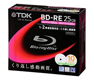 TDK 録画用ブルーレイディスク 25GB BD-RE(繰り返し録画用) 2X ホワイトワイドプリンタブル 5mmケース 10枚パック BEV25PWA10S(