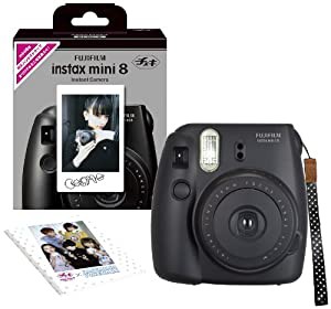 FUJIFILM インスタントカメラ チェキ instax mini 8 純正ハンドストラップ付き ブラック INS MINI 8 BLACK N(中古品)