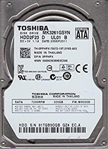 MK3261GSYN, MH000D, HDD2F23 D UL01 B, 東芝 320GB SATA 2.5 ハードドライブ(中古品)