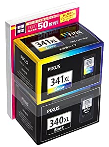 Canon 純正インクカートリッジ BC-341XL 3色カラー 大容量タイプ+BCI-340XL ブラック 大容量タイプ 【L版写真用紙50枚付】 BC-34