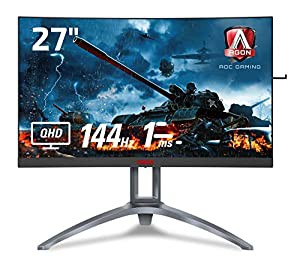 AOC ゲーミングモニター AG273QCX/11(27インチ/曲面/144Hz/1ms/HDMI/DisplayPort/フリッカーフリー/FreeSync2/高さ調整/DisplayH