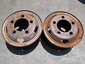 E556 15インチ鉄ホイール 2本セット 5穴 5.50F PCD203.2 オフセット+115 ハブ径内寸約146ｍｍ リング チューブ(中古品)