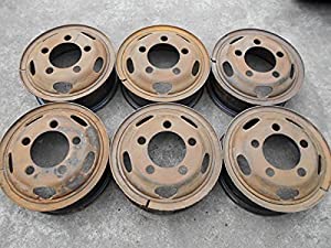 E667 16インチ鉄ホイール 6本セット 5穴 5.50F PCD208 オフセット+115 ハブ径内寸約150ｍｍ リング チューブ(中古品)