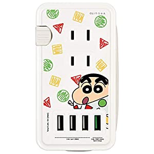 グルマンディーズ バンダイ クレヨンしんちゃん USBポート付きACタップ しんちゃん BCYS-22A ホワイト(中古品)