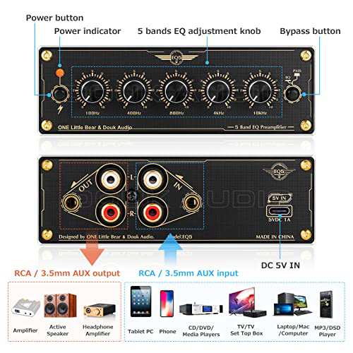 Nobsound EQ5 Mini 5バンド EQ プリアンプ イコライザー ステレオ ホーム/カー オーディオプロセッサー