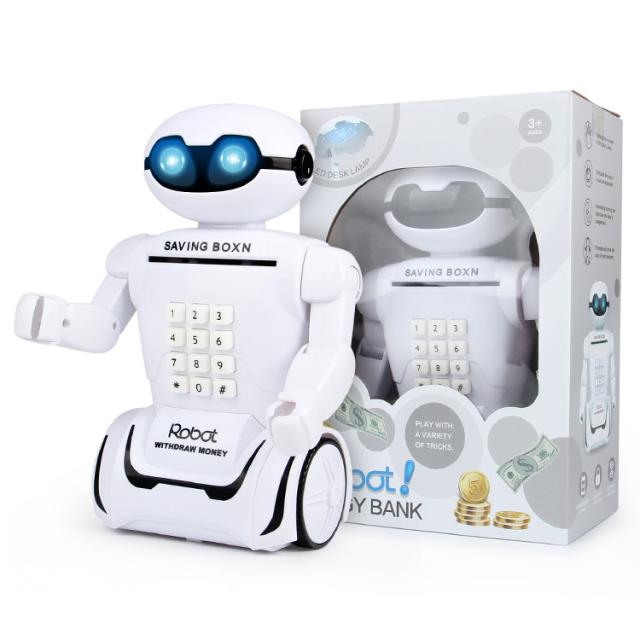 電子貯金箱安全な現金ボックスロボットお金収納コインバンク音楽デスク