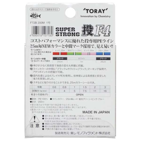 東レ Toray Peライン スーパーストロング Pe 投 F4 0ｍ 2号 11kg 4本 4色の通販はau Pay マーケット リトルウィングストア