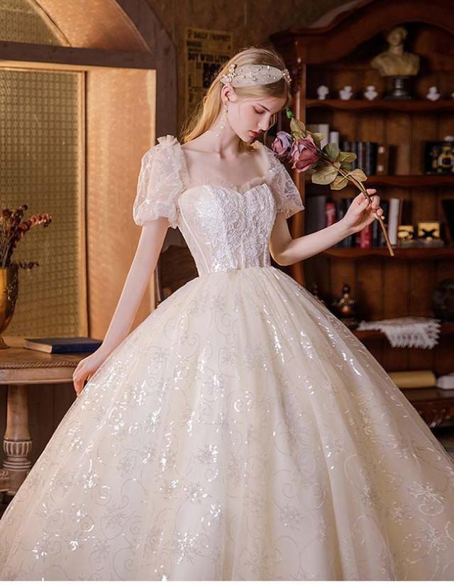 花嫁 ウェディングドレス ライトシャンパン 大きいサイズ 袖あり 着痩せ ぽっちゃり 花嫁 結婚式 二次会 ドレス 編み上げタイプ レース ロングドレス ウエディングドレス 撮影用 S~L/2L/3L/4L/5L/6L/7L/8L ad088c0c0l9 花嫁 ウェディングドレス ライトシャンパン 大きいサイズ 袖あり