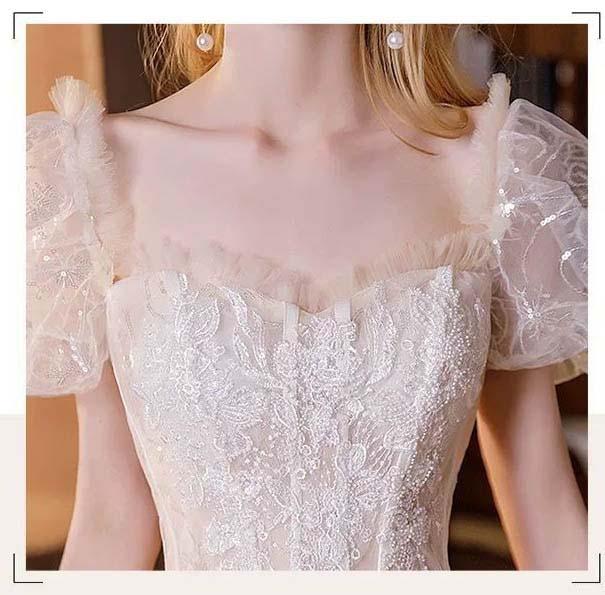 花嫁 ウェディングドレス ライトシャンパン 大きいサイズ 袖あり