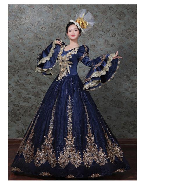紺 ドレス オペラ声楽 中世貴族風豪華お姫様ドレス 舞台衣装やステージ