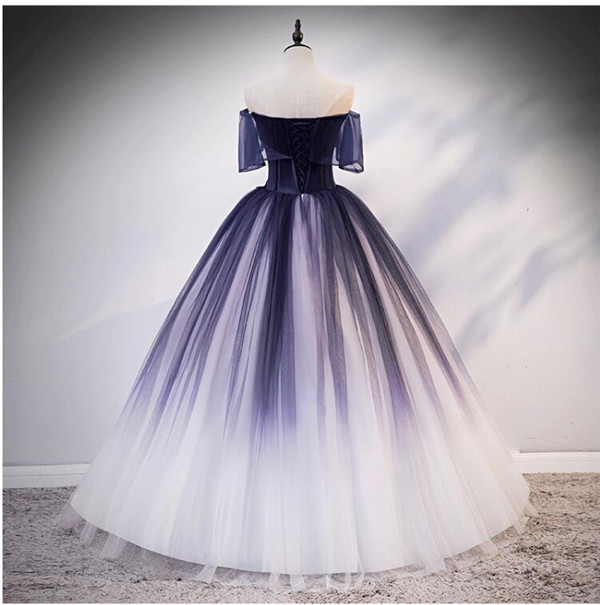 カラードレス ビスチェ ドレス 紺色 グラデーション オフショルダー パーティードレス  Aライン パニエ付き   S M L XL XXL  二次会 演奏会 結婚式 忘年会 d9300c0c0l9 カラードレス ビスチェ ドレス 紺色 グラデーション オフショルダー