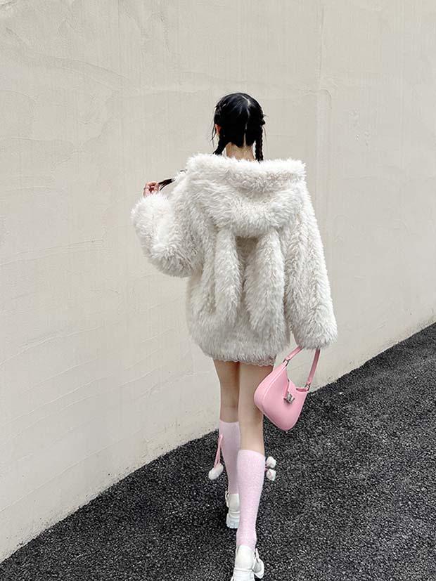 レビュー投稿で+5%還元】パーカー ふわふわ もこもこ ウサギ耳