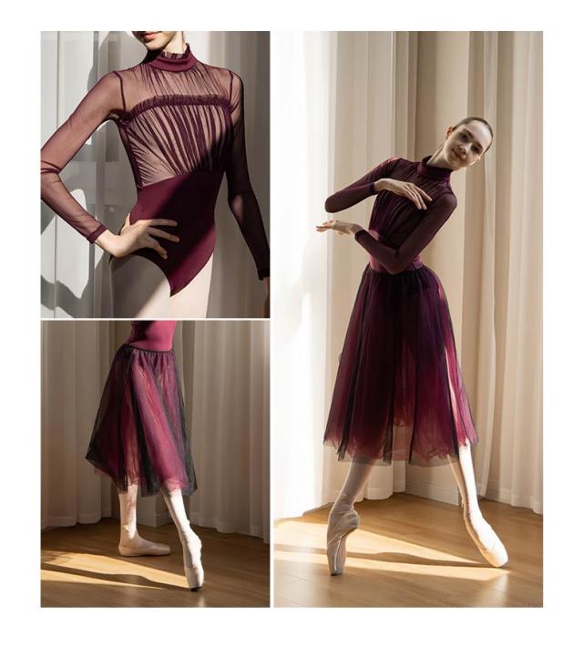 バレエ レオタード 長袖 透け感そで 大人 バレエ用品 ぶどう色 バレリーナ 衣装 ダンス ballet用品  レッスン着 レオタード 練習衣装 ジュニア 韓国 大人用 dm634c0c0zr バレエ レオタード 長袖 透け感そで 大人 バレエ用品 ぶどう色