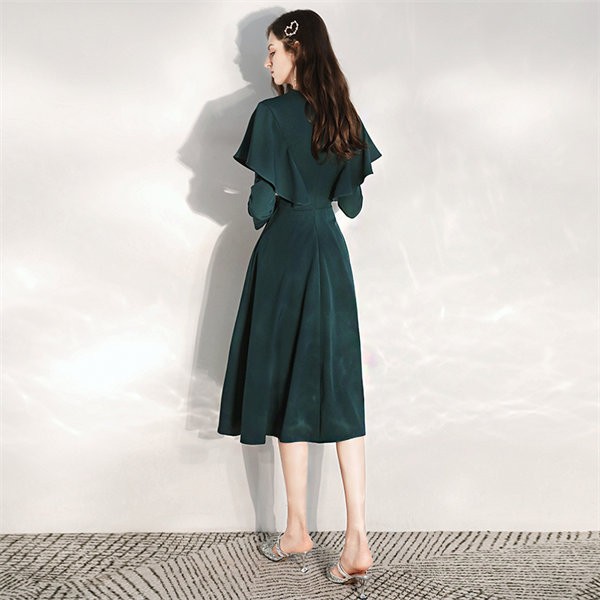 パーテイードレス 膝丈ワンピース ミモレ丈ドレス 着痩せ 発表会 演奏