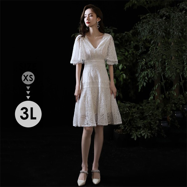 ドレス 大人 ピアノ発表会 ドレス 演奏会 膝丈 結婚式 大きいサイズ パーティードレス 袖あり ファスナー 膝丈ドレス ショート丈ドレス お呼ばれ 20代 30代 可愛い da052c6c6m6