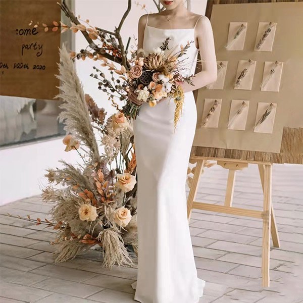 ウェディングドレス 花嫁 ドレス プリンセスライン 白ドレスワンピース プリンセス シンプル 結婚式 披露宴 前撮り 後撮り 撮影用 フォトウェディング ロングドレス