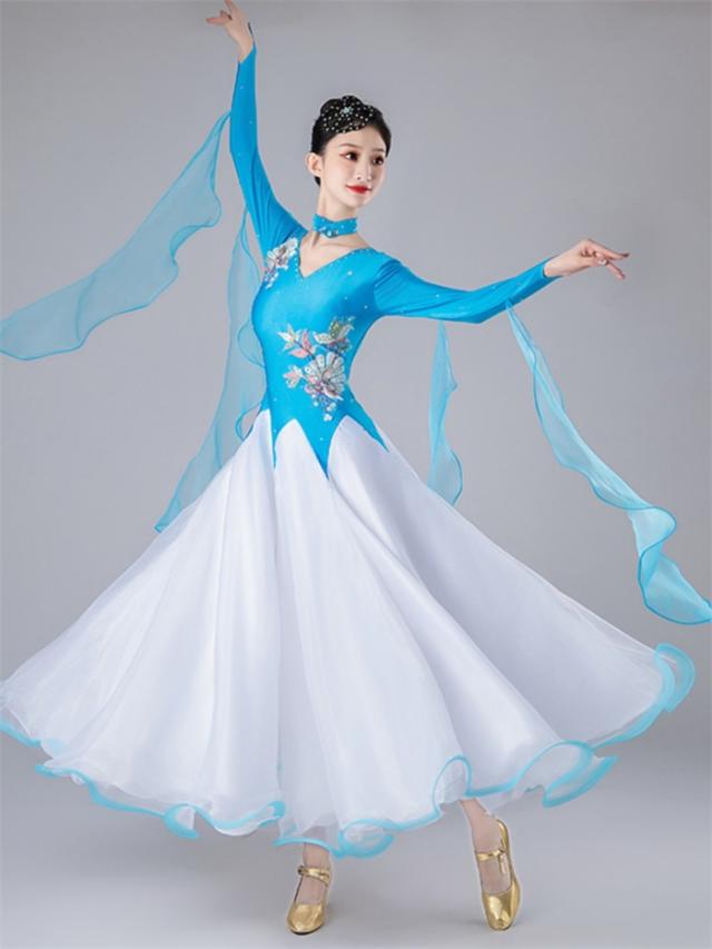 水色社交ダンスドレスウェア