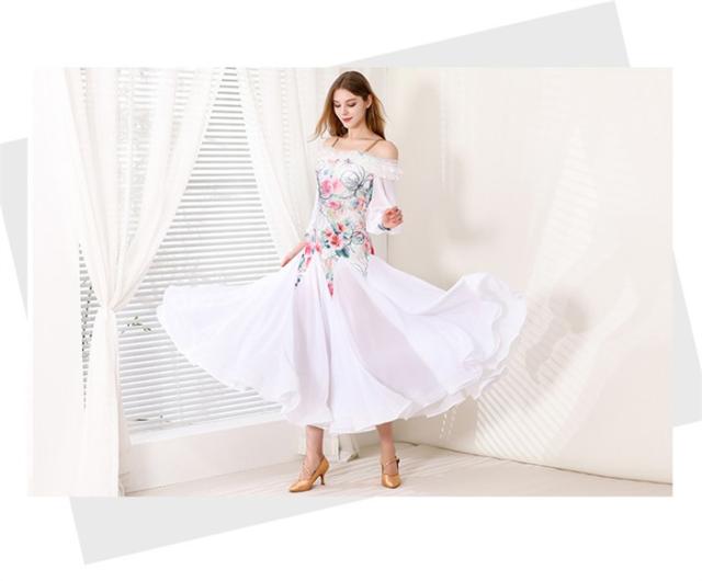 社交ダンス用花柄ドレス・フリル付き M お得 M 社交ダンスドレス