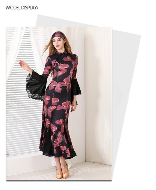 社交ダンス ドレス チャイナ風 モダンドレス ブラック 蝶柄 社交ダンス衣装 長袖 ワルツ レディース ハイネック フリル 民族ダンス ワンピース ダンス衣装 ステージ衣装 イベント パーティー 発表会 競技用 コンクール 練習着 レッスン 舞台用 演奏会 d1375d7d7m6 社交ダンス ドレス チャイナ風 モダンドレス ブラック 蝶柄 社交ダンス