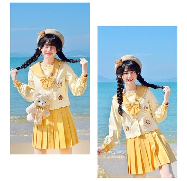 セーラー服 制服 上下セット スカート ベージュ イエロー コスプレ