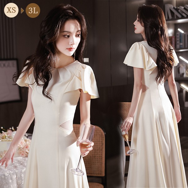 ドレス 大人 ピアノ 発表会 ミモレ丈ドレス 演奏会 結婚式 母親 パーティードレス ミモレ丈 ワンピース フォーマルドレス イブニングドレス 20代 30代 40代 大きめ 親族 袖あり 成人式 同窓会 お呼ばれ 演奏会用ドレス 二次会 フォーマル 披露宴 シャンパン ホワイト