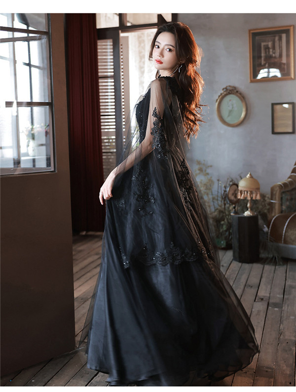 ロングドレス Vネック 演奏会 ピアノ 発表会 ビッグカラー ファスナー フェミニン 小さいサイズ 大人 母親 結婚式 体型カバー 謝恩会 卒業式 花嫁 誕生日会 ステージ 20代 30代 40代 黒 ブラック ロングドレス Vネック 演奏会 ピアノ 発表会 ビッグカラー ファスナー