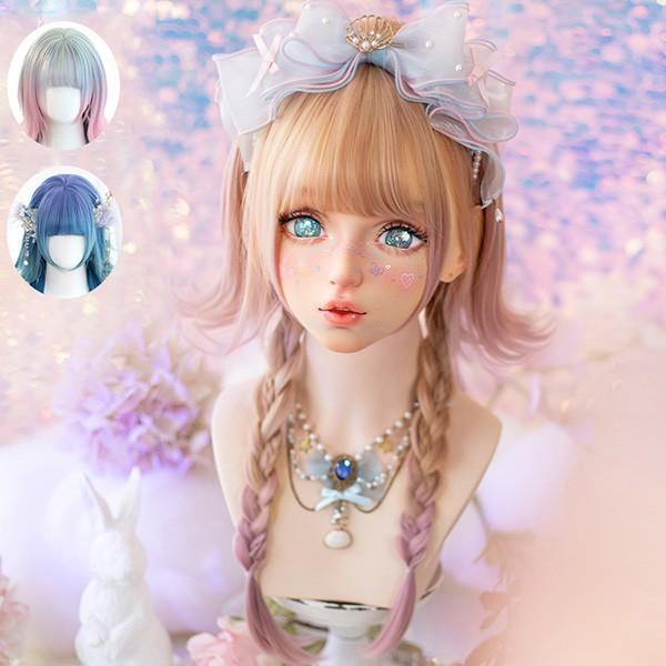 【レビュー投稿で+5%還元】フルウィッグ かつら ふんわり前髪 ぱっつん前髪 グラデーション ロリータ lolita ショート ボブウィッグ 前髪あり 自然 可愛い キュート 原宿風 コスチューム 文化祭 学園祭 イベント 韓国風 変装 女装 ピンク ブルー 水色 オレンジ パープル