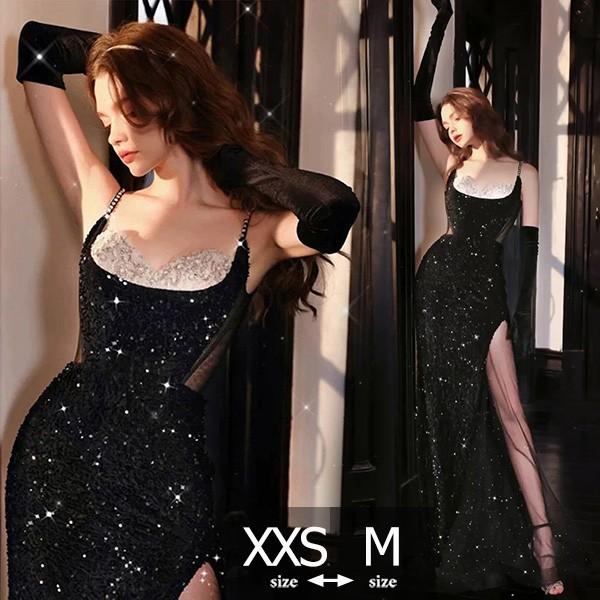 パーテイードレス ロング丈ドレス レディース キャミソール キラキラ 着痩せ 発表会 演奏会 二次会 大きいサイズ エレガント 20代 30代 40代 大人 可愛い 結婚式 披露宴 フォーマルドレス ブラック  eh162jcjczr