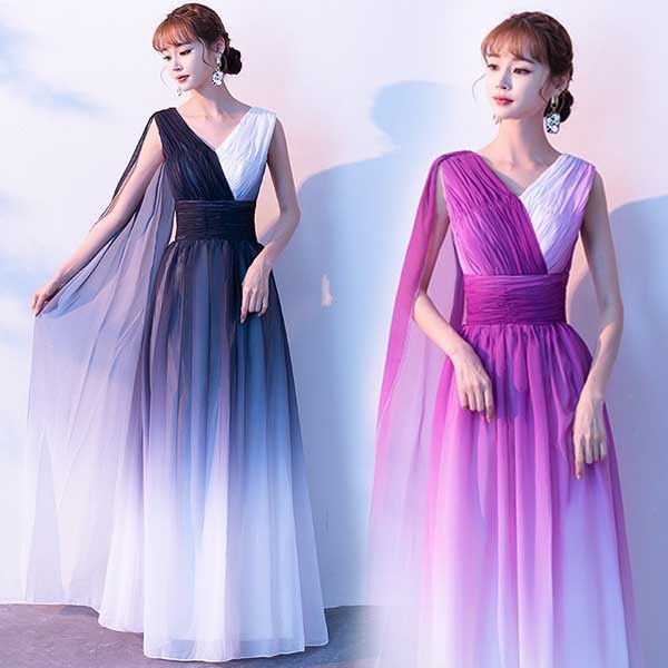 ロングドレス 演奏会 発表会 パーティードレス 大きいサイズ ステージ用衣装 カラードレス Aライン ファスナー 袖付き 女子会 謝恩会 20代 30代 40代 コンサートdg062l6l6l9