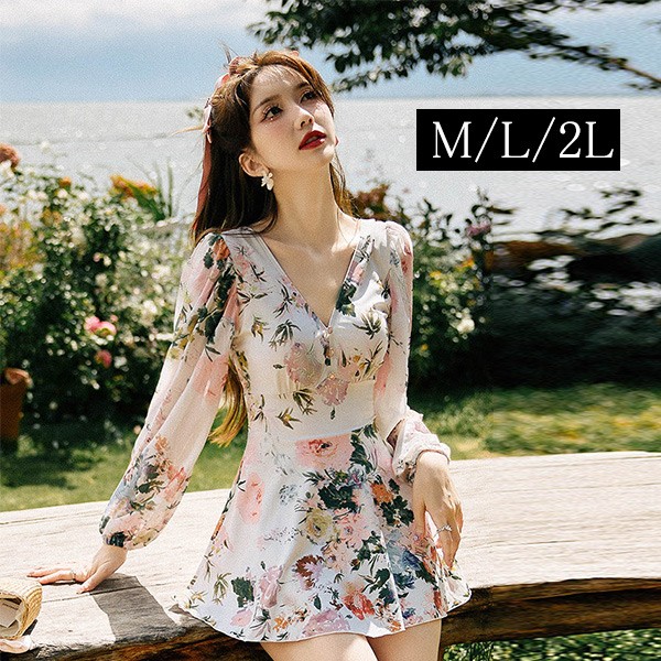 【レビュー投稿で+5%還元】ワンピース 水着 レディース 体型カバー 長袖 水着 レディース オールインワン ママ水着 みずぎ オトナ女子 セクシー ミズギ フ大きいサイズ ショートパンツ ぽっちゃり 露出控えめ 20代 30代 40代 50代 60代 ワンピース水着 かわいい M L 2L