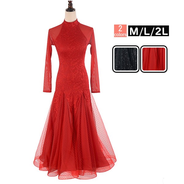 【レビュー投稿で+5%還元】社交ダンス ドレス ワンピース モダンドレス ダンスワンピース ダンス衣装 ダンスウェア 広がる裾 社交ダンス衣装 モダンドレス ロングワンピース ストレッチ 発表会 練習着 演出用 レッド 黒 チャチャチャ M L 2L dm054l9