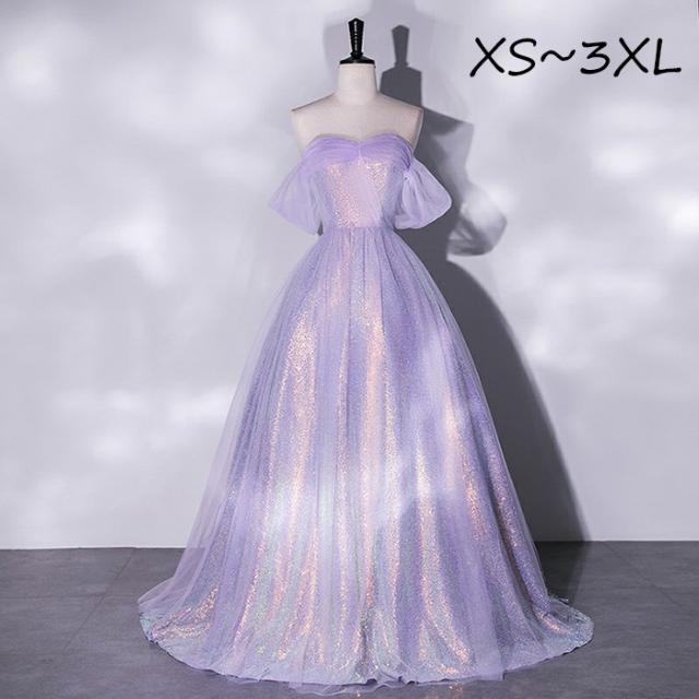 ドレス レディース ロング丈 ピアノ 発表会 パーティードレス 結婚式 ワンピース イブニングドレス フォーマル 大人 ドレス エレガント お呼ばれ 二次会 披露宴 演奏会 忘年会 司会ドレス 大きいサイズ パープル