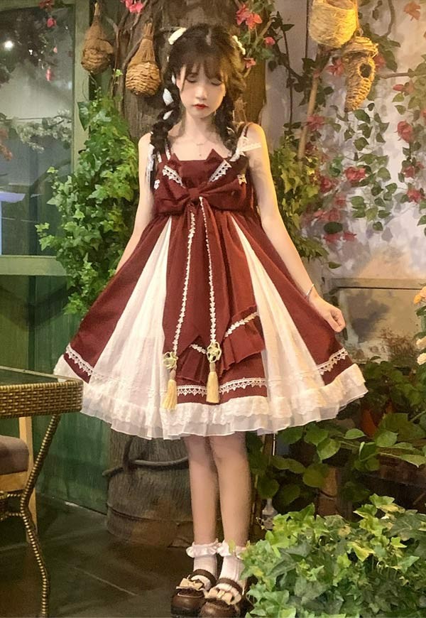 ワンピース ロリータワンピース リボン ハイウエスト 膝丈 レディース